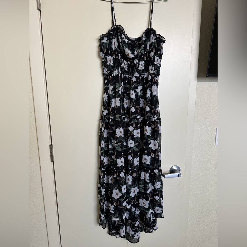 Trixxi Floral Hi-Low Dress L  Adjustable Straps Pullover Lined Elastic Waist